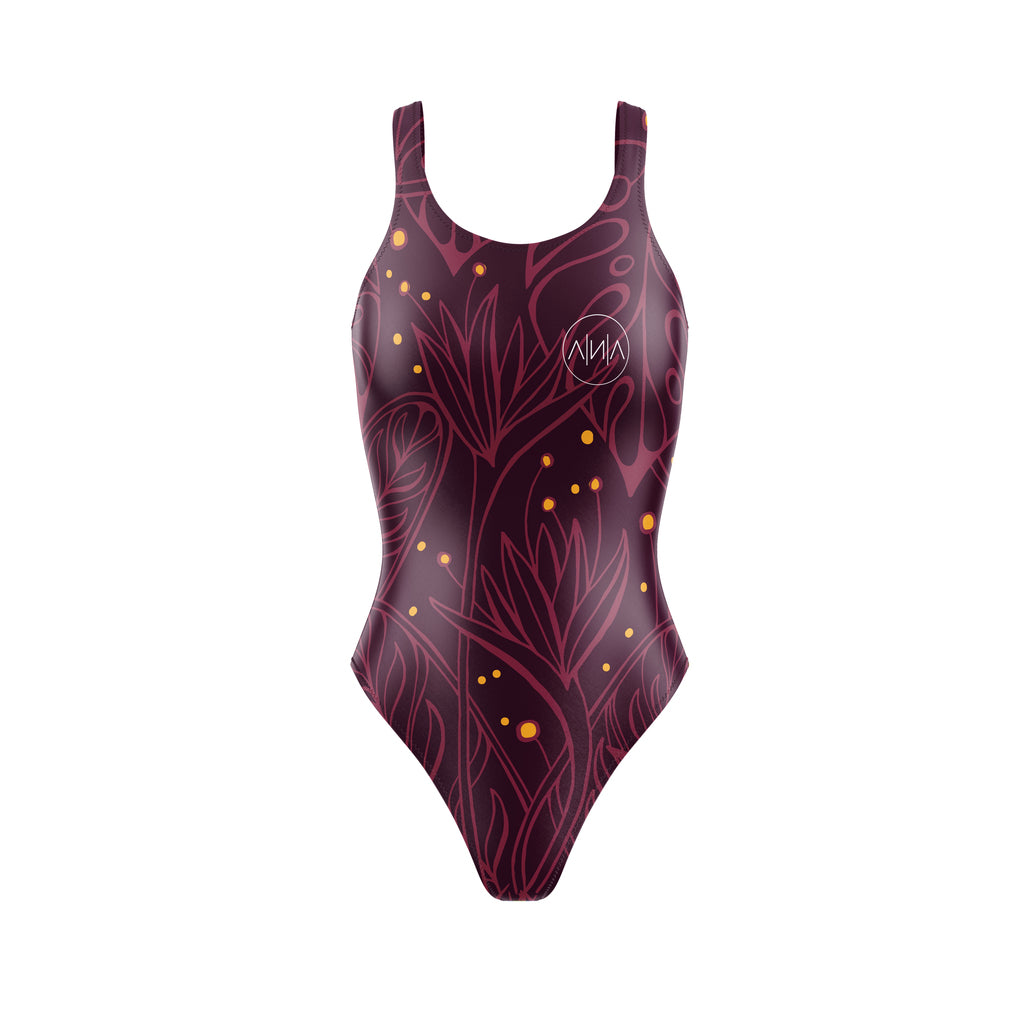 OHANA TRIATHLON swim suit for women in color plum for swimming. Best quality and fabrics for your training, races, and all your needs. Great stretch and elasticity to maximise your performance.