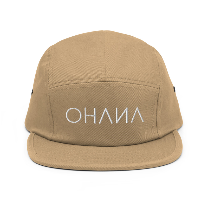 OHANA Triathlon Cap for chill. Five Panel model with OHANA logo on the front. Color beige.