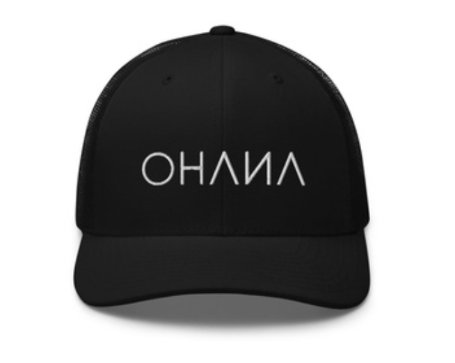 OHANA Triathlon Six Panel Cap for recovery after training or race. Color Black and OHANA logo on it.